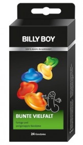 Billy Boy Bunte Vielfalt Kondome, Sortiment aus farbigen, perlgenoppten, farbig-aromatisierten und extra feuchten Kondomen, 24 Kondome - 1