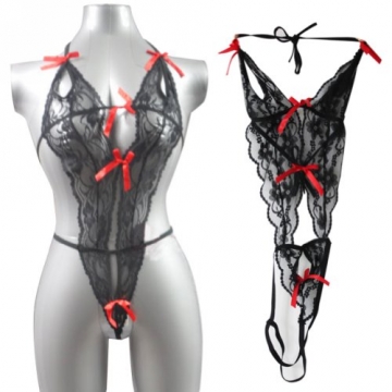 Damen Dessous Body, aus Spitze, Schwarz - 4