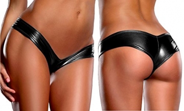 Damen Wetlook Slip Panty Lack Leder Look C-String Tanga Dessous Gogo Größe S/M/L/XL (L/XL, Schwarz) - 1