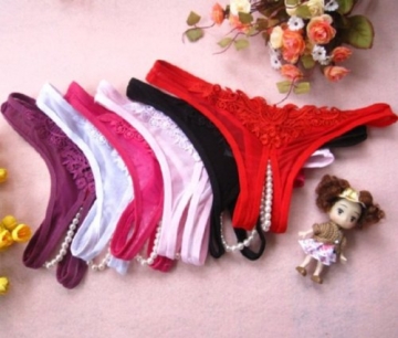 Demarkt Damen Sexy Unterhose Unterwäscher Slip Reizwäsche Mit Perlen in Rot - 2