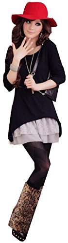 Doukia Schnüren Sie sich netten langen ärmeln Rundhals zweiteilige Set Pullover Kleid Strickkleid XS-Schwarz - 5