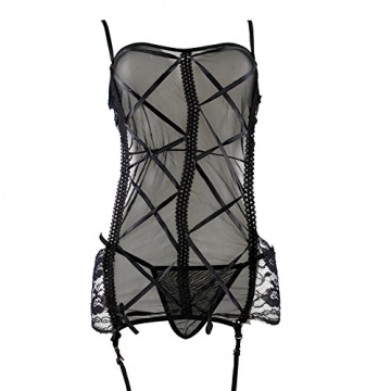 Eleery Reizwäsche Nachtwäsche Kostüm Uniform Lingerie Durchsichtig Bandage Spitze Babydolls (Schwarz) - 2