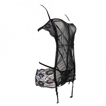 Eleery Reizwäsche Nachtwäsche Kostüm Uniform Lingerie Durchsichtig Bandage Spitze Babydolls (Schwarz) - 3