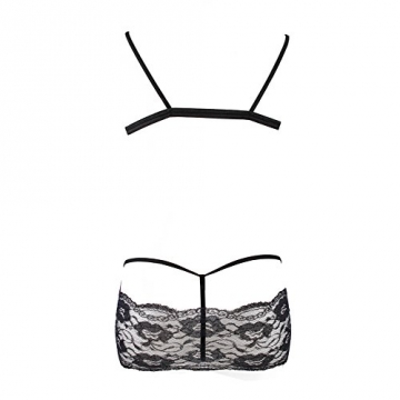 Eleery Reizwäsche Nachtwäsche Kostüm Uniform Lingerie Durchsichtig Bandage Spitze Babydolls (Schwarz) - 4