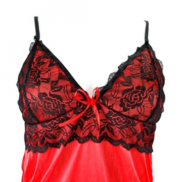 Eleery Reizwäsche Nachtwäsche Sexy damen Lingerie mit Spitze Babydolls Unterwäsche (Schwarz+Rot) - 4