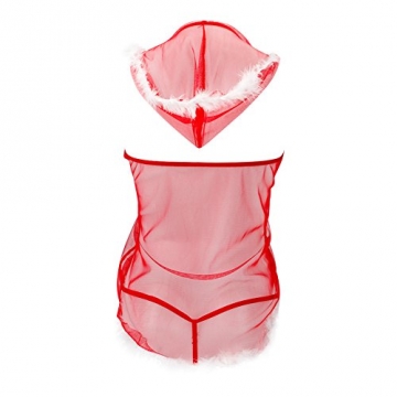 Eleery Weihnachts Kostüm Xmas Babydoll Reizwäsche Nachtwäsche Lingerie in Rot (Weihnachten) - 4