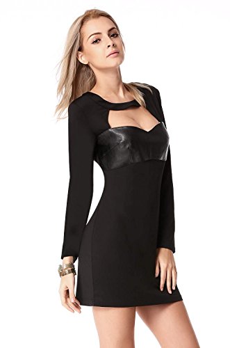 FINEJO Damen Langarm Bodycon Party Cut Off Casual Ballkleid Kleid - 3