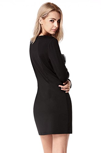 FINEJO Damen Langarm Bodycon Party Cut Off Casual Ballkleid Kleid - 4
