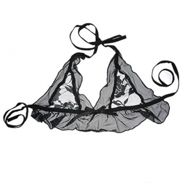 Housweety Lingerie Dessous Reizwaesche Neckholder BH String Straps Set Spitze Schwarz M-L - 3