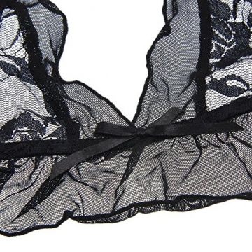 Housweety Lingerie Dessous Reizwaesche Neckholder BH String Straps Set Spitze Schwarz M-L - 4