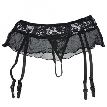 Housweety Lingerie Dessous Reizwaesche Neckholder BH String Straps Set Spitze Schwarz M-L - 5