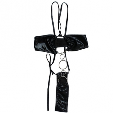 iEFiEL Damen Lack Leder Wetlook O-Ring BH Set Dessous Reizwäsche Unterwäsche Lingerie - 2
