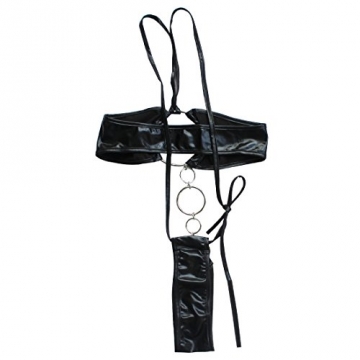 iEFiEL Damen Lack Leder Wetlook O-Ring BH Set Dessous Reizwäsche Unterwäsche Lingerie - 4