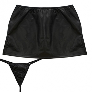 iEFiEL Damen Wetlook Mini Rock Lack Leder Look Dessous mit G-String Shorts Unterwäsche - 4