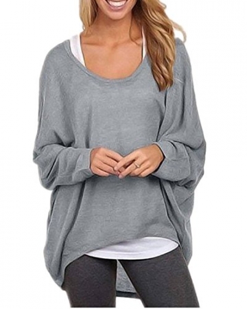 Minetom Damen Pullover Sexy Asymmetrisch Pullover Pulli Strickjacke Langarm T-shirt Tops Bluse (DE 34, Grau) - 1