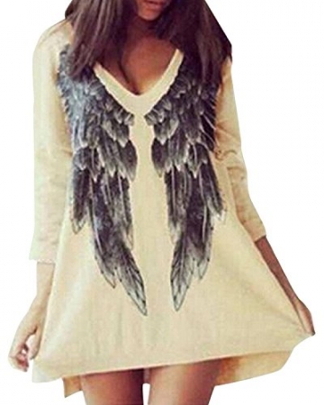 Minetom Damen Sexy V-Aussichnitt Angel Wing Engel Flügel Bluse Pullover Pulli Langarm T-shirt Tops Bluse ( DE 42 ) - 1