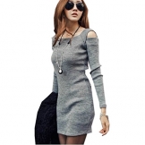 Mytom® Good Quality New Hot Selling Winter And Autumn Women'S Long Sleeve Sexy Cotton Casual Off Shoulder Dress Black Gray - 1