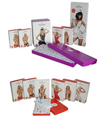 Obsessive verführerisches 3-teiliges Dessous-Set aus edlem Bügel-BH, Strumpfgürtel und String mit zarter Burgunder-Spitze, schwarz/burgunderrot, Gr. S/M - 3