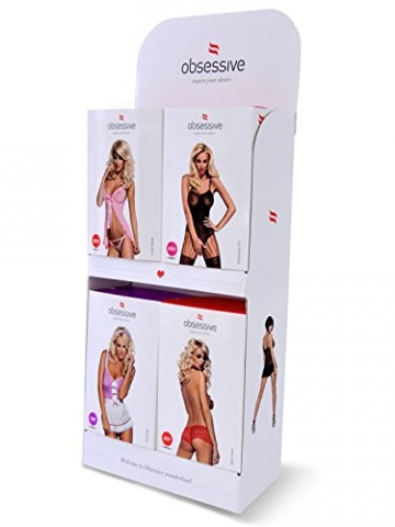 Obsessive verführerisches 3-teiliges Dessous-Set aus edlem Bügel-BH, Strumpfgürtel und String mit zarter Burgunder-Spitze, schwarz/burgunderrot, Gr. S/M - 4