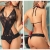 Ostenx Sexy Erotik Damen Spitze Nackholder Teddy Dessous Reizwäsche Unterwäsche String Bodydoll (Schwarz) - 2