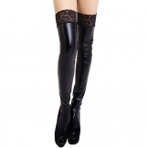Sasairy Damen Halterlose Leder-Look Strümpfe erotischen Lack Figurformende EU Größe 34/36 Schwarz - 1