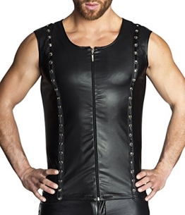 Schwarze Herren wetlook Weste mit Reißverschluss und Verzierungen aus Metall Rocker Weste 2XL - 1