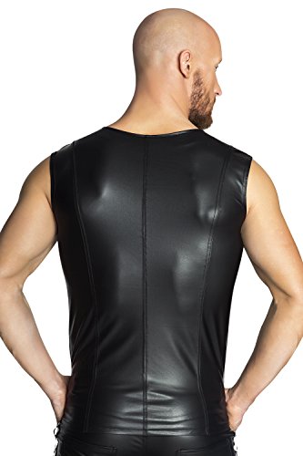 Schwarze Herren wetlook Weste mit Reißverschluss und Verzierungen aus Metall Rocker Weste 2XL - 2