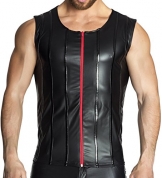 Schwarzes Herren Muskel Shirt aus wetlook Material dehnbar mit Reißverschluss Männder Dessous Hemd XXL - 1