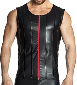 Schwarzes Herren Muskel Shirt aus wetlook Material dehnbar mit Reißverschluss Männder Dessous Hemd XXL - 1