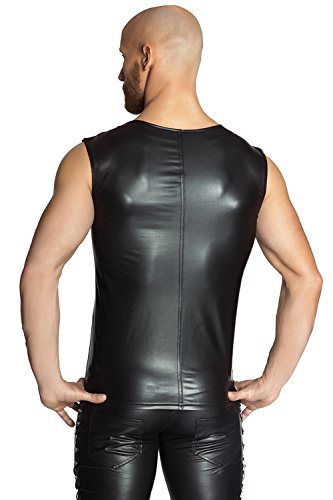 Schwarzes Herren Muskel Shirt aus wetlook Material dehnbar mit Reißverschluss Männder Dessous Hemd XXL - 2
