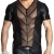 Schwarzes Herren Shirt teiltransparent aus wetlook Material und Tüll Männer Dessous Shirt L - 1
