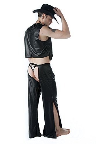 Sexy Männer Dessous Cowboy-Set aus Tanga, Weste und Hose aus Kunstleder in zebra weich elastisch Karneval Verkleidung Kostüm Größe: L/XL - 2