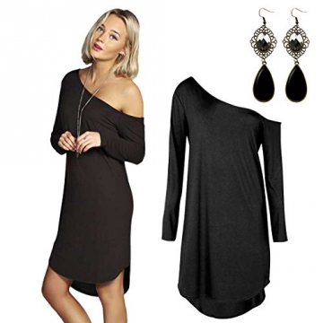 Sitengle Damekleid Langarmshirt Casual Tunika Longshirt Winter Pullover Tops Frauen Minikleid Sexy Off-Schulter Knielang Kleid - 1