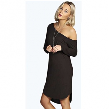 Sitengle Damekleid Langarmshirt Casual Tunika Longshirt Winter Pullover Tops Frauen Minikleid Sexy Off-Schulter Knielang Kleid - 3