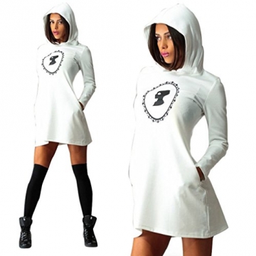 Tonsee 2016 neue Damen Kleider casual Langarm Kapuzen Fronttasche Sweatshirt Kleid plus Größe (Asian M, weiß) - 1