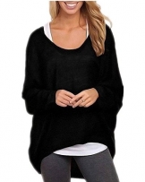 ZANZEA Damen Sexy Langarm Cardigan Asymmetrisch Pullover Pulli Strickjacke Langshirt Bluse Top Schwarz DE 42-44/ASIAN L - 1