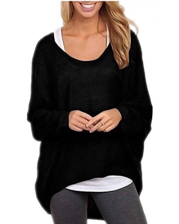 ZANZEA Damen Sexy Langarm Cardigan Asymmetrisch Pullover Pulli Strickjacke Langshirt Bluse Top Schwarz DE 42-44/ASIAN L - 1